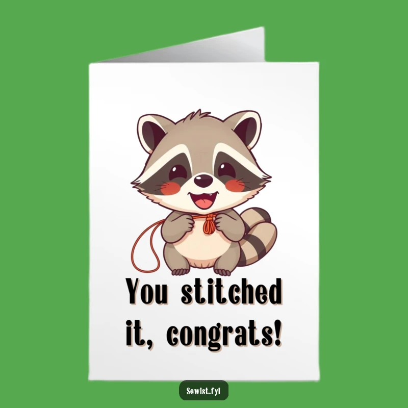 Free Printable Congrats Card: Raccoon Tailor Achieves Success - Downloadable Gift