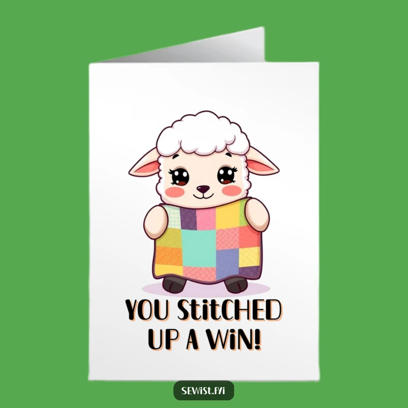 Free Printable Congrats Card: Sheep Admires Quilt, Funny Achievement Downloadable