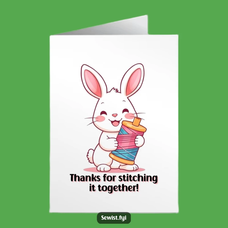 Free Printable Thank You Card: Rabbit's Threadful Thanks, Downloadable, Print at Home