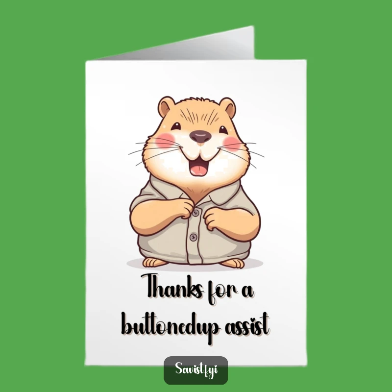 Free Printable Thank You Card: Capybara Sew Button, Downloadable Gift