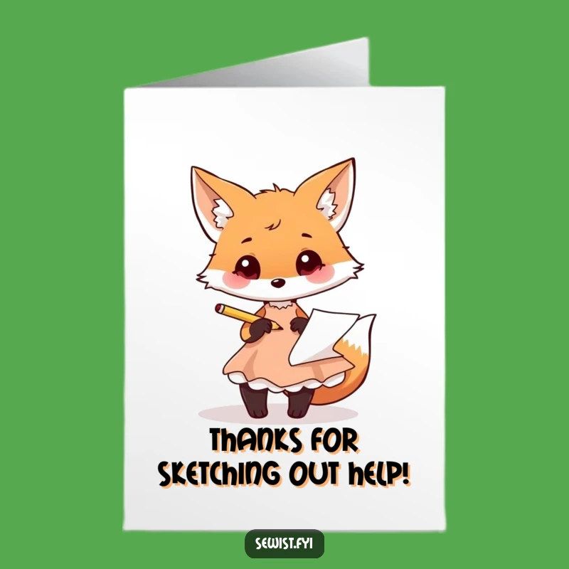 Free Printable Thank You Card: Fox Fashion Sketch Funny Downloadable Gift