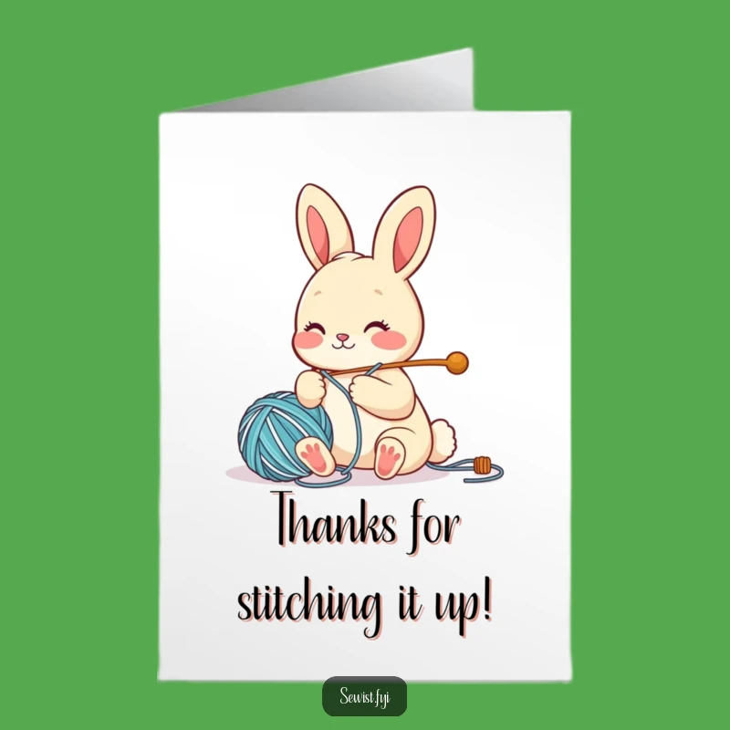 Free Printable Thank You Card: Bunny Sewing Gratitude, Funny Downloadable