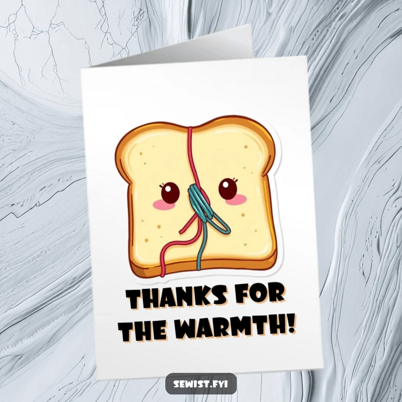 Funny Free Printable Thank You Card: Cheerful toast with vibrant thread from its center, a quirky thank you gift, print at home.
