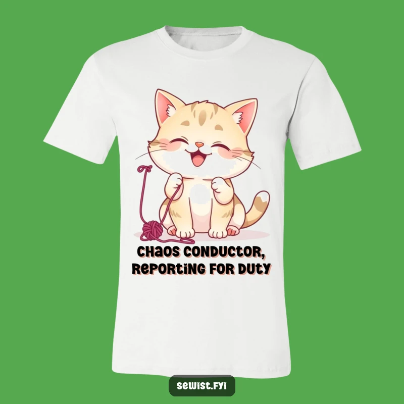 Funny Cat Yarn T-Shirt: Mischievous Giggling Kitty Playful Cotton Tee Perfect Gift