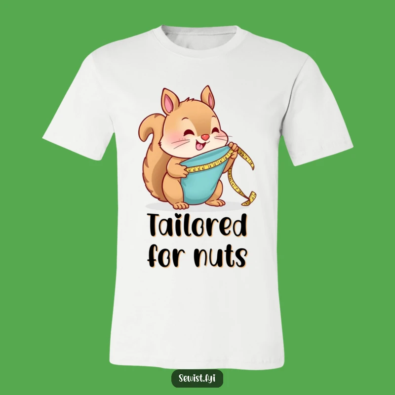 Funny Squirrel Tailor T-Shirt: Cute Sewing Squirrel Measuring Fabric - Great Funny Gift!