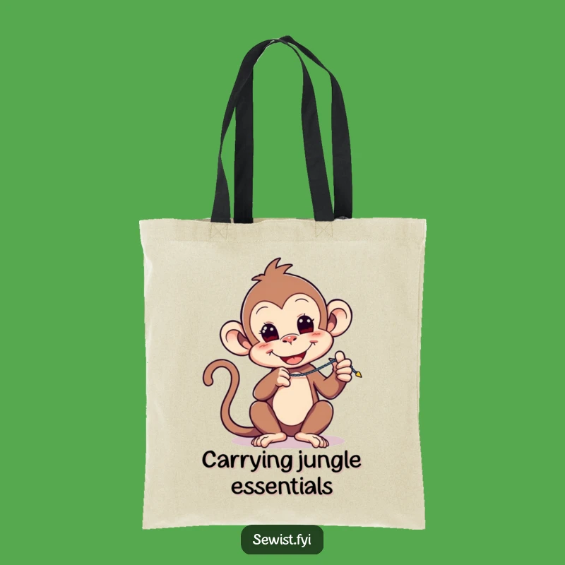 Funny Monkey Stitch Tote Bag: Playful Primate Carries Tools, Craft Gift