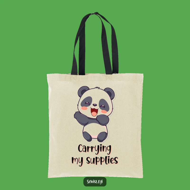 Funny Panda Seamstress Tote Bag: A Giggling Panda Cutting Fabric With Joy