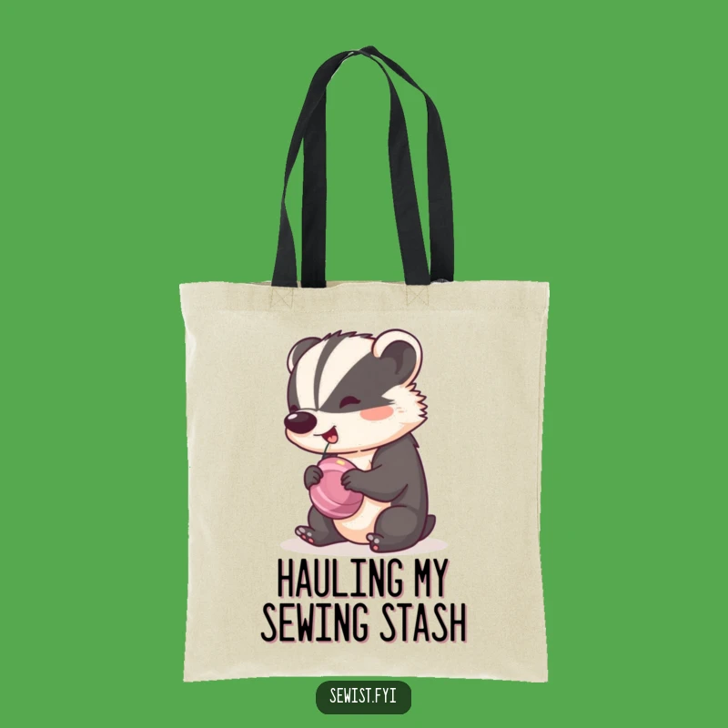 Funny Badger Tailor Tote Bag: A Cheeky Badger Spinning a Bobbin with Rhythm
